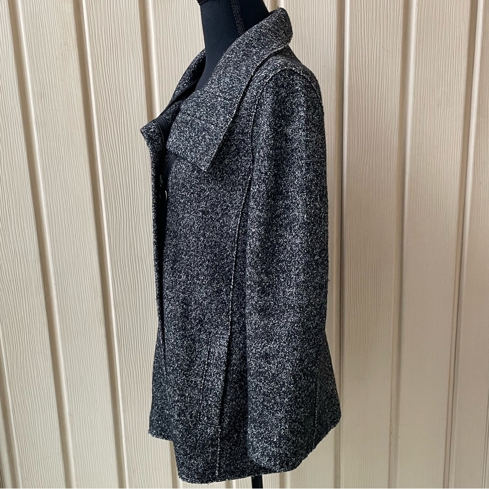 Ann Taylor Petite • Wool Blend Coat Black Gray Funnel Neck Zip Up Mid Length - Picture 4 of 10